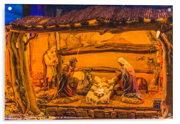 Christmas Creche Nativity Cathedral Church Nimes Gard France Acrylic by William Perry