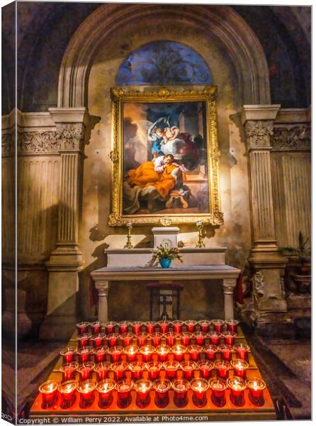 Candles Altar Painting Cathedral Church Nimes Gard France Canvas Print by William Perry