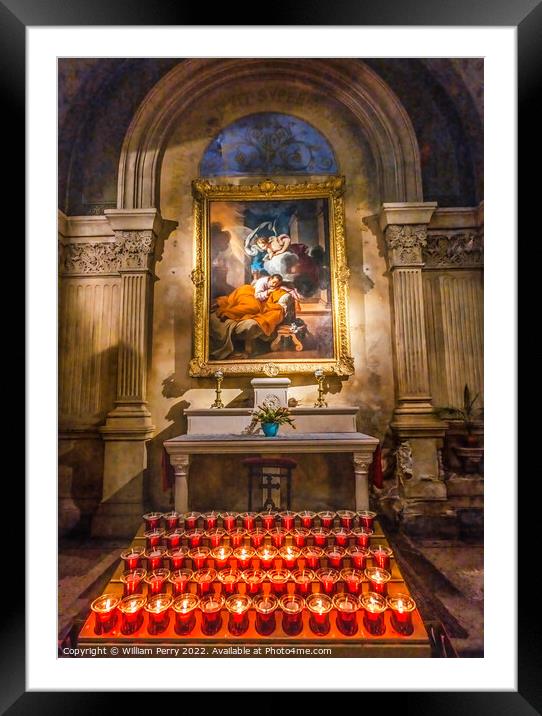 Candles Altar Painting Cathedral Church Nimes Gard France Framed Mounted Print by William Perry
