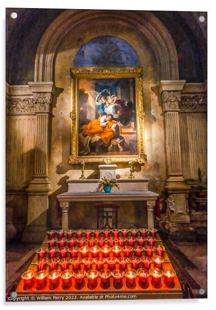 Candles Altar Painting Cathedral Church Nimes Gard France Acrylic by William Perry