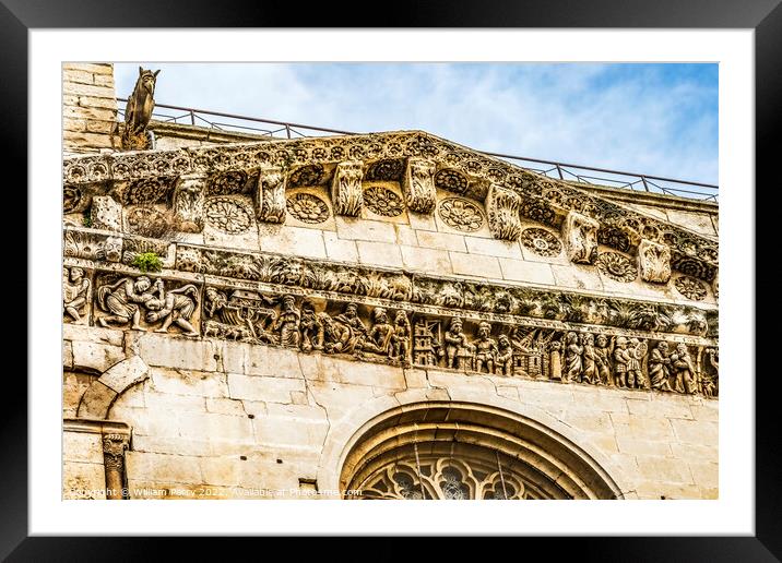 Gargoyle Statues Cathedral Church Nimes Gard France Framed Mounted Print by William Perry