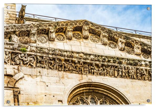 Gargoyle Statues Cathedral Church Nimes Gard France Acrylic by William Perry