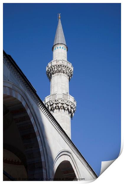 Minaret on the  Suleymaniye Mosque, Istanbul Print by Gordon Dixon