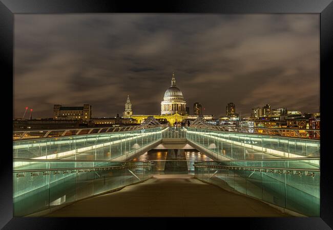 Millennium bridge leading to St Pauls Framed Print by Kevin Winter