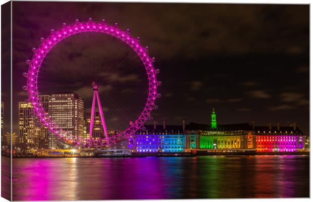 London Eye with Rainbow lights Canvas Print by Kevin Winter
