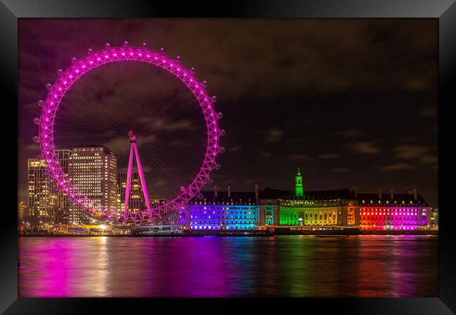 London Eye with Rainbow lights Framed Print by Kevin Winter