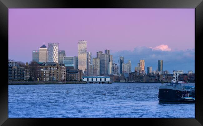 Canary Wharf at sunset Framed Print by Kevin Winter