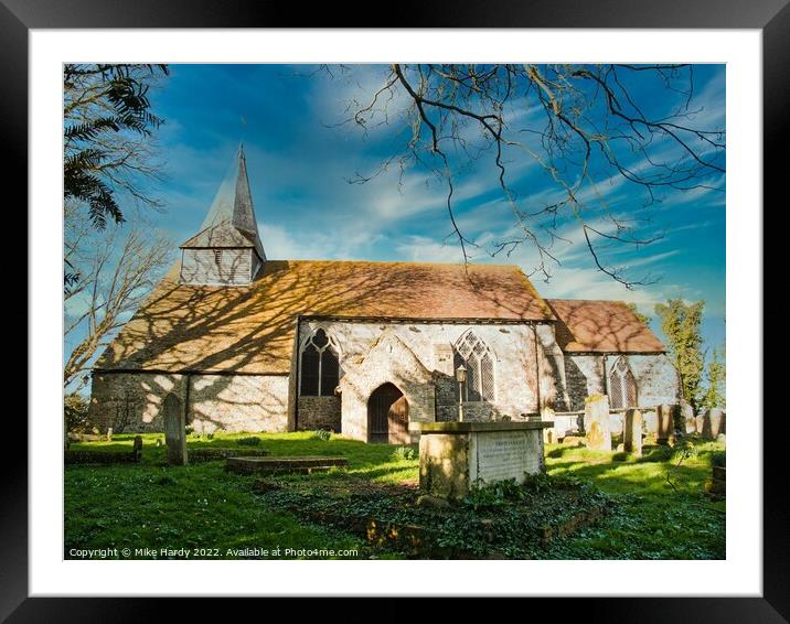 Magical Church at Brenzett on the Romney Marshes in an idyllic setting Framed Mounted Print by Mike Hardy