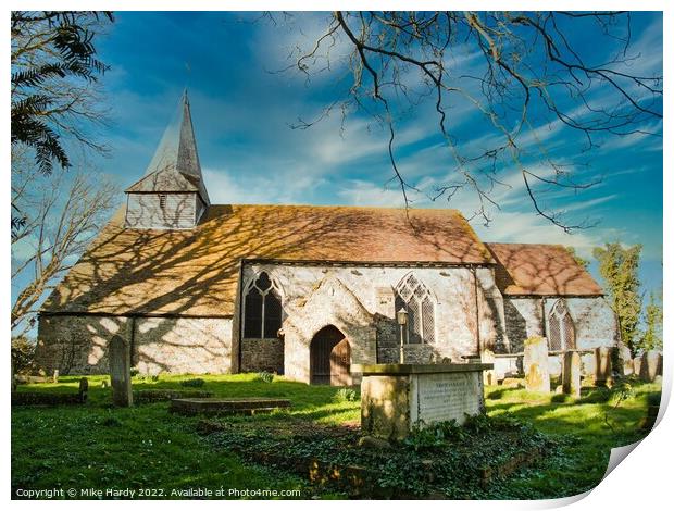 Magical Church at Brenzett on the Romney Marshes in an idyllic setting Print by Mike Hardy