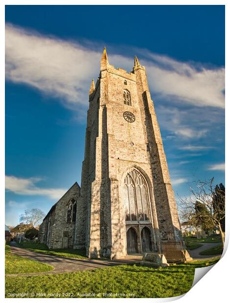 Imposing Clock Tower of the All Saints Church, Lydd, Romney Marsh Print by Mike Hardy