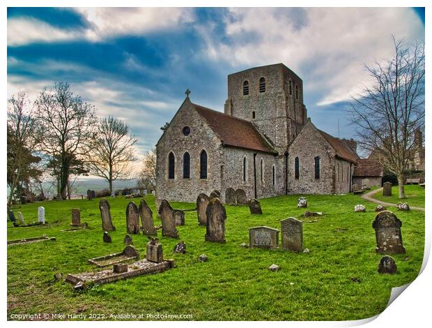 St Stephens Rear View of Lympne Medieval Church Print by Mike Hardy