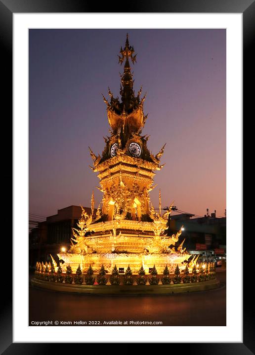 The ClockTower at dusk, Chiang Rai, Thailand Framed Mounted Print by Kevin Hellon
