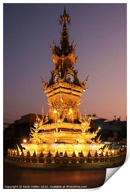 The ClockTower at dusk, Chiang Rai, Thailand Print by Kevin Hellon