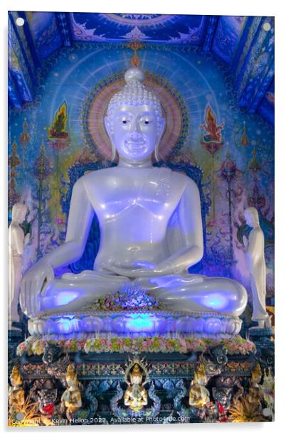 Buddha image in Wat Rong Suea Ten  Acrylic by Kevin Hellon