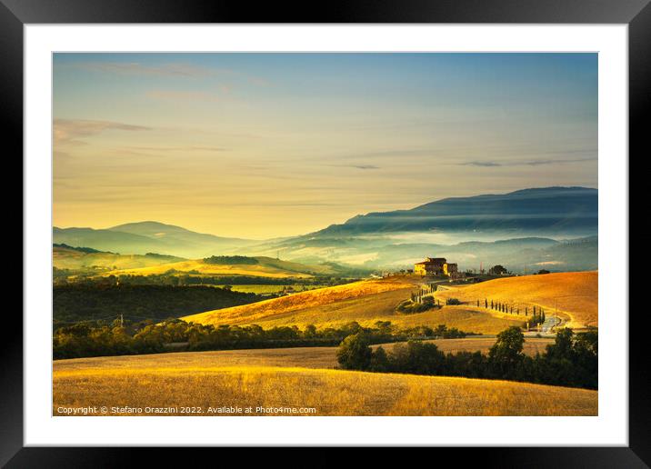 Tuscany spring, rolling hills at sunset. Italy Framed Mounted Print by Stefano Orazzini