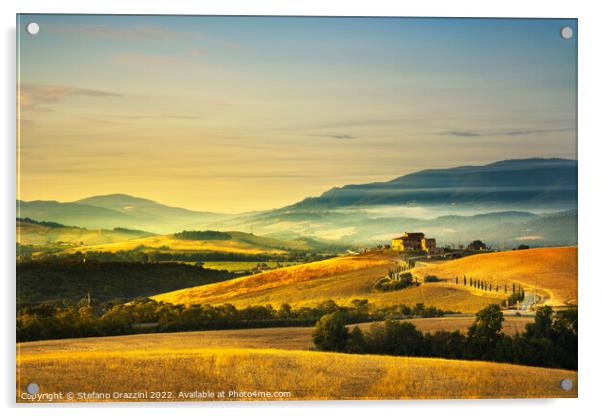 Tuscany spring, rolling hills at sunset. Italy Acrylic by Stefano Orazzini