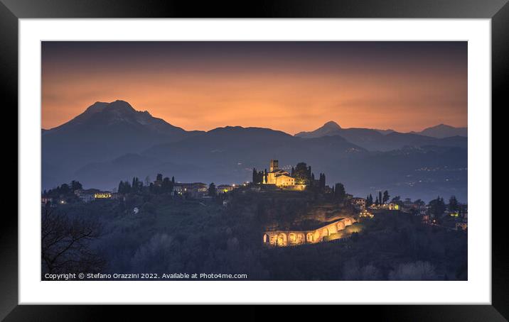 Barga town and Alpi Apuane mountains. Garfagnana, Tuscany Framed Mounted Print by Stefano Orazzini