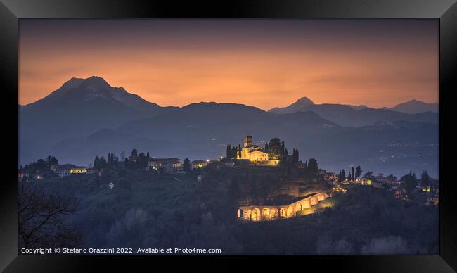 Barga town and Alpi Apuane mountains. Garfagnana, Tuscany Framed Print by Stefano Orazzini