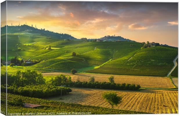 Barolo vineyards and La Morra town, Langhe, Italy Canvas Print by Stefano Orazzini