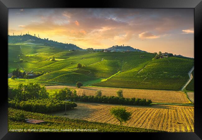 Barolo vineyards and La Morra town, Langhe, Italy Framed Print by Stefano Orazzini