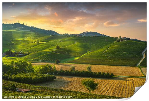 Barolo vineyards and La Morra town, Langhe, Italy Print by Stefano Orazzini