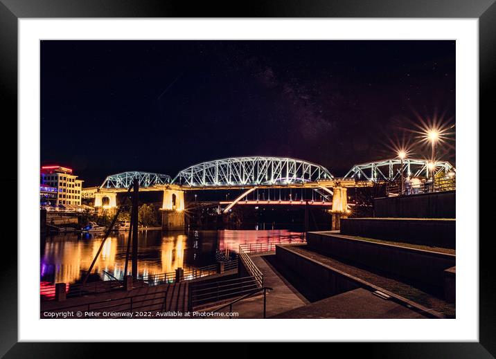 The John Seigenthaler Pedestrian Bridge In Nashville, Tennessee Illuminated At Night Framed Mounted Print by Peter Greenway