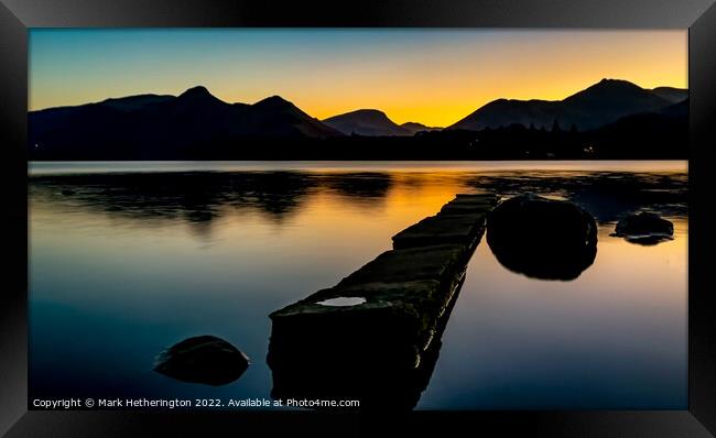 Sunset at Isthmus Bay Derwentwater The Lake District Framed Print by Mark Hetherington