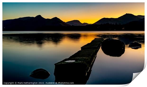 Sunset at Isthmus Bay Derwentwater The Lake District Print by Mark Hetherington