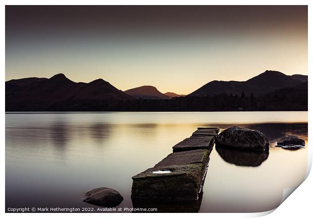 Serene evening at Isthmus Bay Derwentwater, The Lake District Print by Mark Hetherington