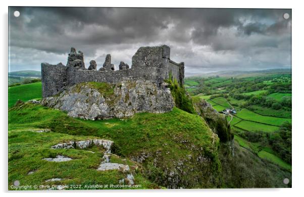 Carreg Cennen Castle with moody clouds Acrylic by Chris Drabble