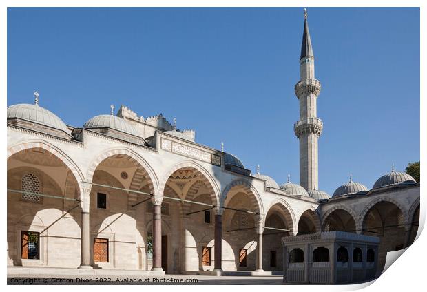 The courtyard of the magnificent Suleymaniye Mosque in Istanbul Print by Gordon Dixon