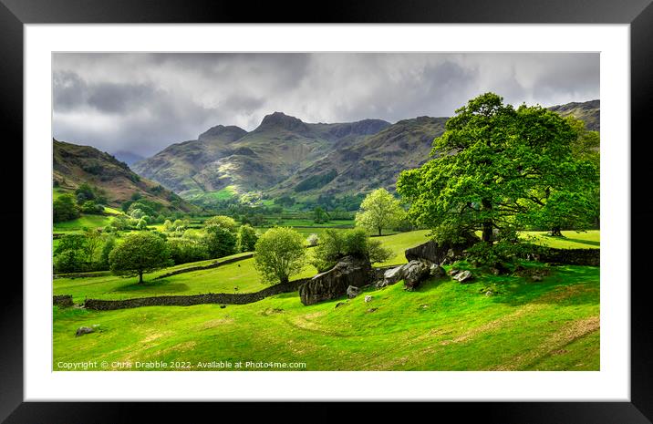 Light on the Langdale Pikes Framed Mounted Print by Chris Drabble