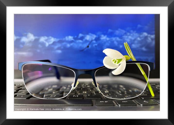 Snowdrop glasses keyboard Framed Mounted Print by Marinela Feier