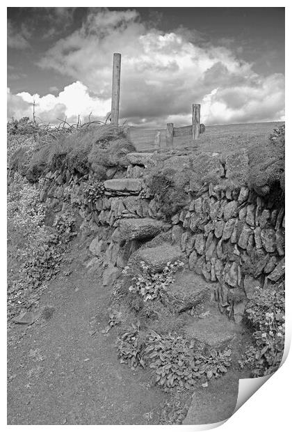 A stile over a dry stone wall Print by Michael Hopes