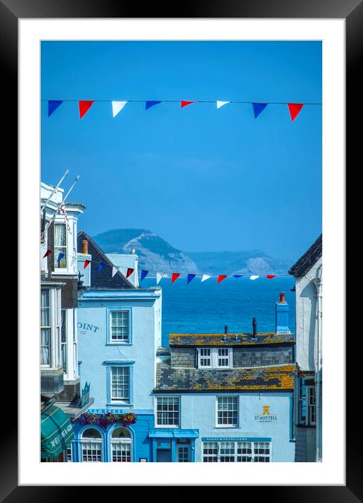 Lyme Regis Sea and Bunting Framed Mounted Print by Alison Chambers