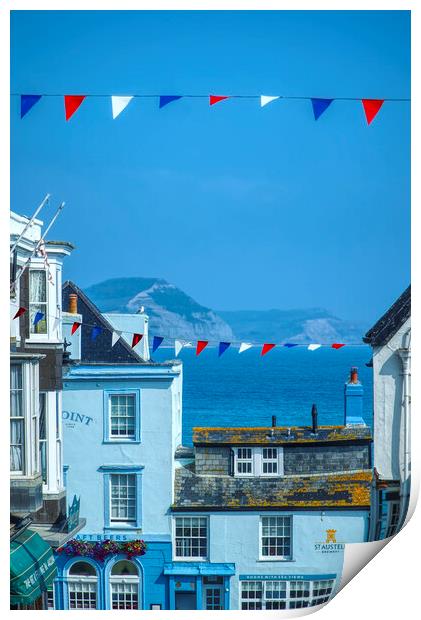 Lyme Regis Sea and Bunting Print by Alison Chambers