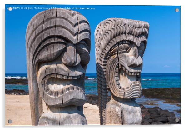 Wooden Ki'i statues on Big Island, Hawaii Acrylic by Angus McComiskey