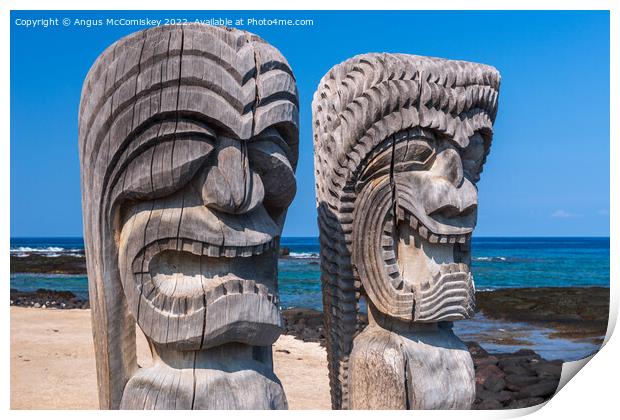 Wooden Ki'i statues on Big Island, Hawaii Print by Angus McComiskey