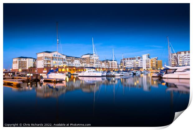 Sovereign Harbour, Eastbourne at Night Print by Chris Richards