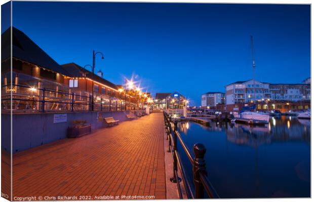 Sovereign Harbour, Eastbourne at Night Canvas Print by Chris Richards