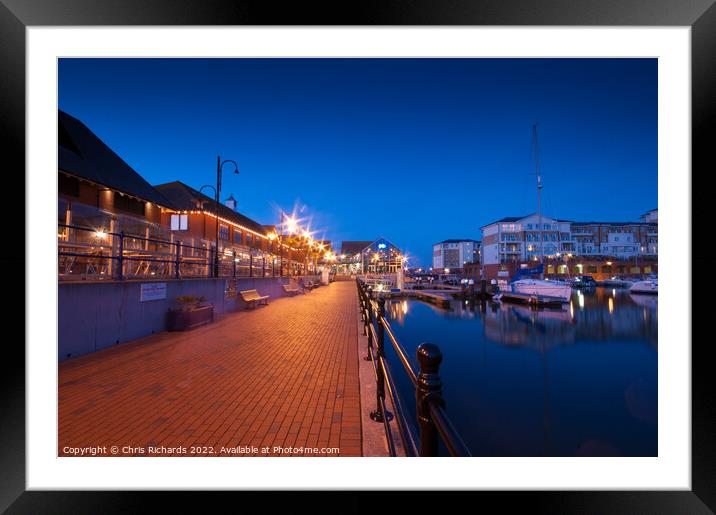 Sovereign Harbour, Eastbourne at Night Framed Mounted Print by Chris Richards
