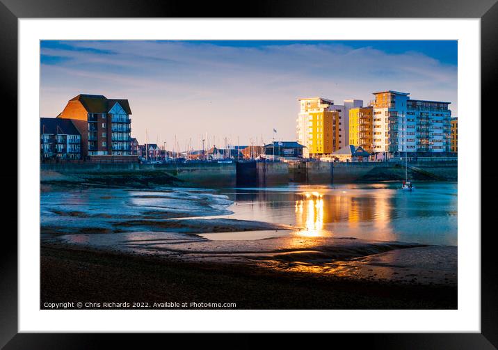 Eastbourne Harbour at Sunset Framed Mounted Print by Chris Richards