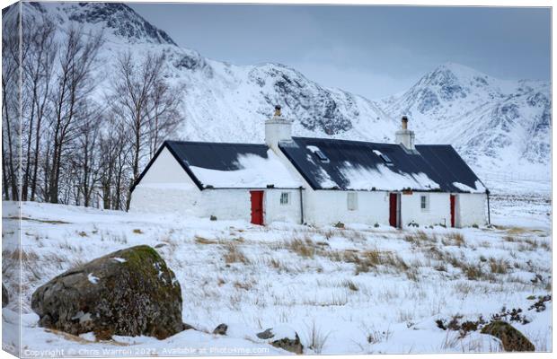 Black rock cottage Glencoe  Scotland in winter Canvas Print by Chris Warren