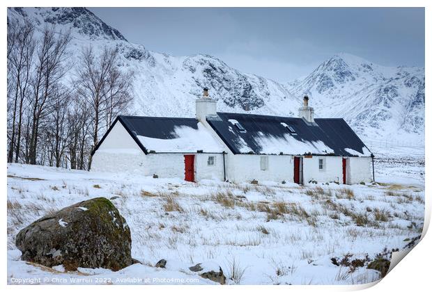 Black rock cottage Glencoe  Scotland in winter Print by Chris Warren