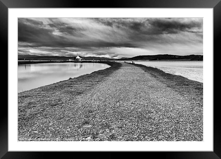 "The Enchanting Causeway: A Monochromatic Winter T Framed Mounted Print by Mike Byers