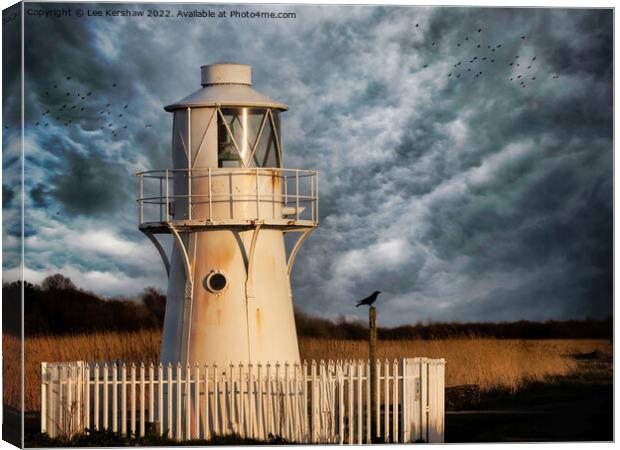 East Usk Lighthouse at Goldcliff, Newport Seawall Canvas Print by Lee Kershaw
