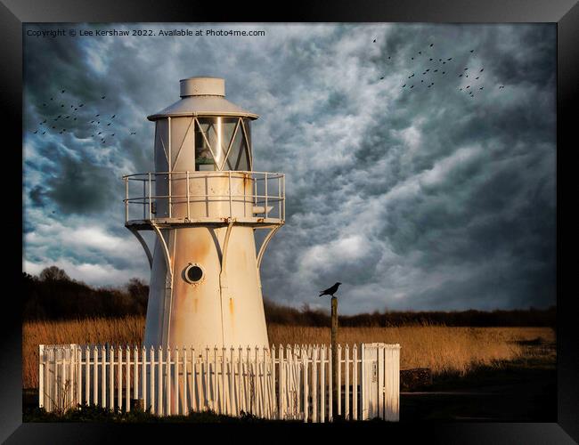 East Usk Lighthouse at Goldcliff, Newport Seawall Framed Print by Lee Kershaw