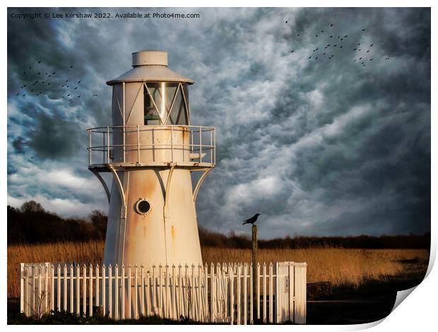 East Usk Lighthouse at Goldcliff, Newport Seawall Print by Lee Kershaw