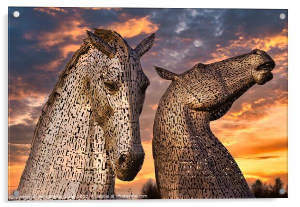 Kelpies in Falkirk Acrylic by Ann Biddlecombe