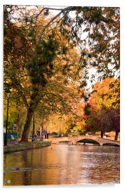 Golden Autumnal Colors in Bourton-on-the-Water Acrylic by Andy Evans Photos